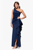One Shoulder Elegant Solid Color Slim Waist Split Fishtail Side Ruffled Evening Dress