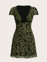 Printed V-Neck Short Sleeve Mini Dress