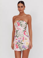 Women Slim Fit Bandeau Sling Short Niche Floral Dress