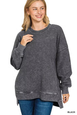 Zenana Full Size Acid Washed Double Ribbed Hi-low Sweatshirt Plus Size