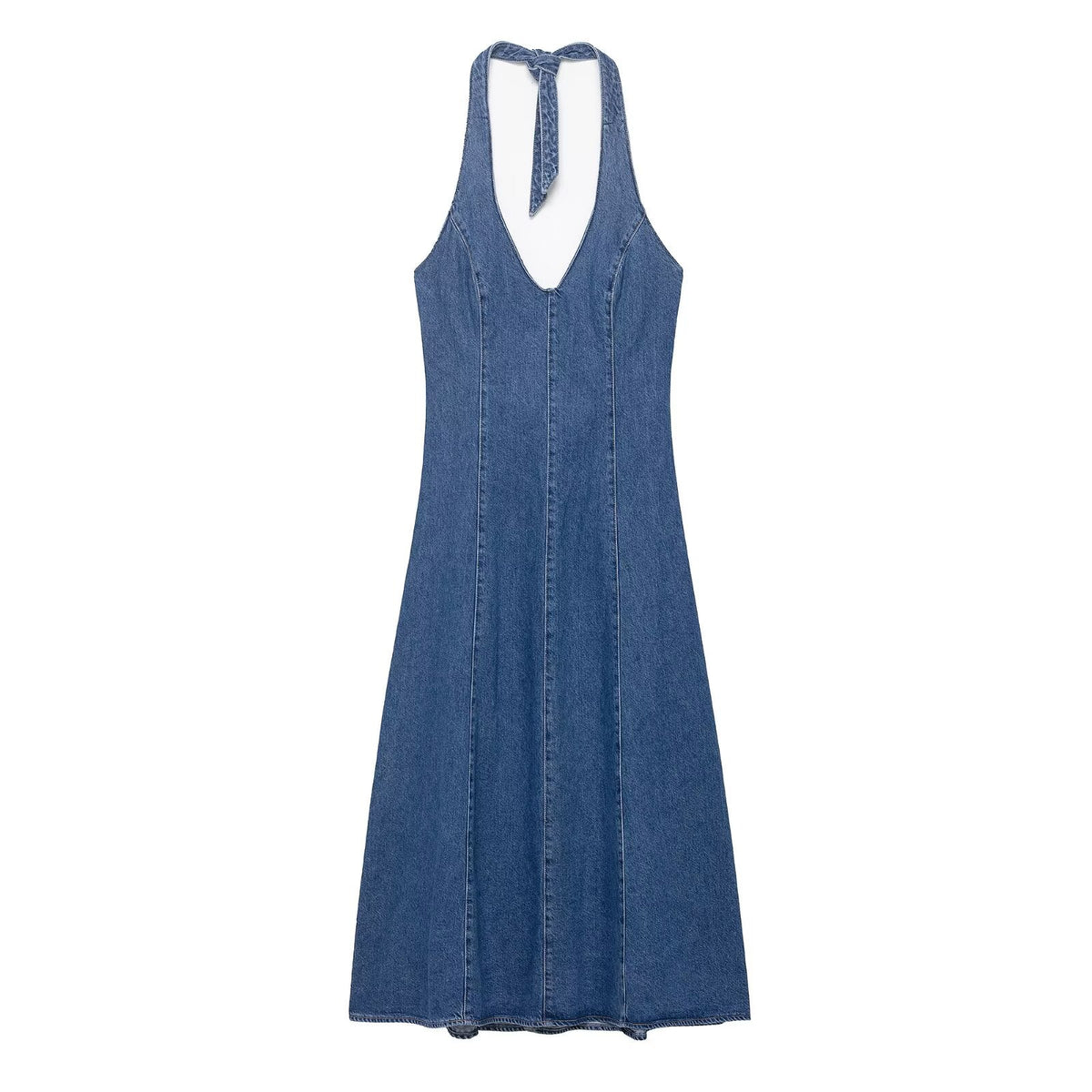 Women Clothing Autumn Halter V Neck Denim Dress