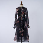 Women Autumn Silk And Cotton Floral Pattern Workwear Style Blouse Style Dress