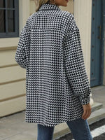 Houndstooth Button Up Long Sleeve Coat