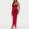 Tube Top Milk Silk Stitching Mesh Drilling Party Hip Wrapped Long Dress