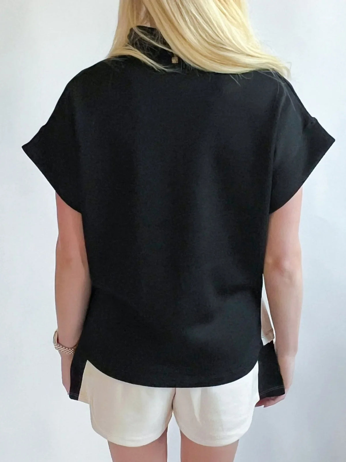 Color Block Half Zip Top and Shorts Two-Piece Set