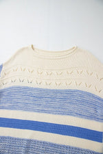 Openwork Striped Knit Long Sleeve Sweater