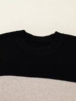 Color Block Knit Striped Sleeve Detail Casual Sweater