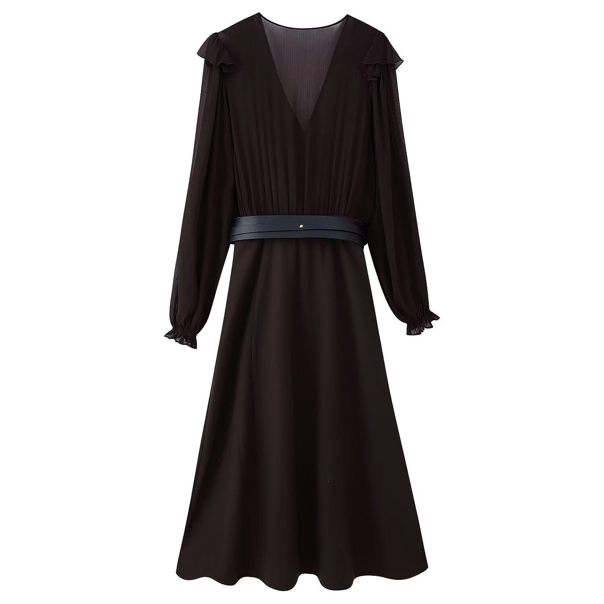 Women Clothing With Belt Stitching Midi Dress
