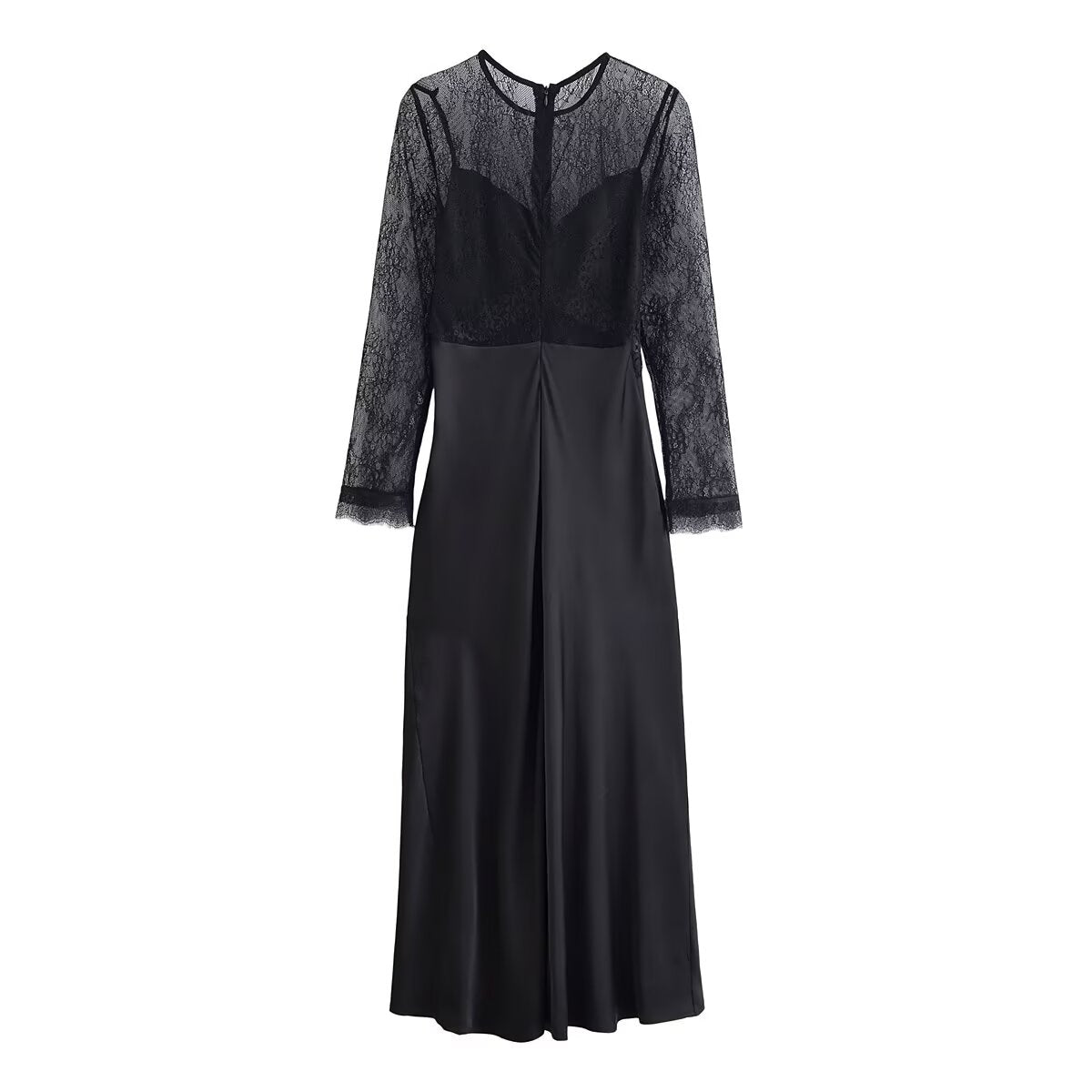 Women Clothing Winter Sexy Long Sleeve Lace Stitching Dress
