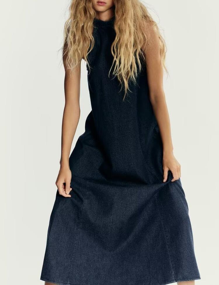 Autumn Casual Women Clothing Hanging Collar Denim Dress