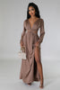 Deep V Plunge Neck Solid Color Long Sleeve Sexy Waist Hollow Out Cutout out Lace up Split Dress Comfortable Skin Friendly Daily Party Women Dress