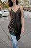 Graceful Satin Asymmetric V neck Strap Midi Dress