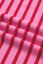 Stripe Striped Short Sleeve Scalloped Trim Side Slit Maxi Tee Dress