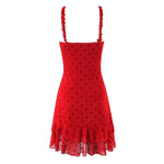 Women Clothing Retro Easy Matching Love Polka Dot Ruffled Shoulder Strap V neck Strap Dress