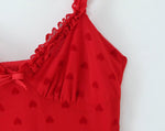 Women Clothing Retro Easy Matching Love Polka Dot Ruffled Shoulder Strap V neck Strap Dress
