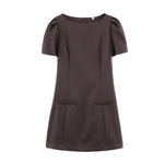 Women Casual Solid Color Two Pleated Pocket Short Sleeve Dress