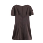 Women Casual Solid Color Two Pleated Pocket Short Sleeve Dress