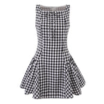 Retro Small Pleated Waist Tight Suspender Plaid Dress Temperamental Minority Sleeveless Sexy Short Dress
