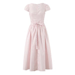 Women Pink Plaid Square Collar Short Sleeve Dress Autumn Tight Waist Slim Single Breasted Maxi Dress