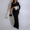 One Shoulder Long Sleeve Sexy Dress Floral Beaded Evening Dress
