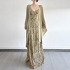 Retro Mori Green Dress Slimming Batwing Sleeves Sun Protection Cardigan Cinched Slimming Maxi Dress Two Piece Sets