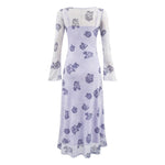 Winter Young Elegant Formal Dress Retro Printed Square Collar Slim Dress