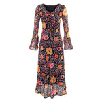 Autumn Women Long Sleeved Printed Midi Dress
