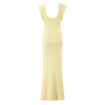 V neck Vintage Crocheted Knitted Dress Slimming Design Waist Tight Elegant Pure French Maxi Dress