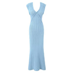 V neck Vintage Crocheted Knitted Dress Slimming Design Waist Tight Elegant Pure French Maxi Dress