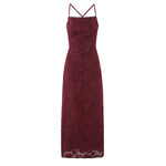 Off Shoulder Fitted Waist Backless Lace up Strap Dress Women Retro Elegant Jacquard French Maxi Dress