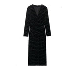 Women Clothing Autumn Bright Beaded Velvet Midi Dress