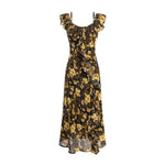 Vintage Floral Ruffled Stitching Elegant Dress Summer Tight Waist Slim Fit Seaside Holiday Midi Dress Women