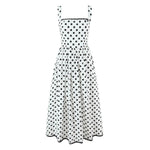 French Retro Dots Printed Lace Trim Holiday Dress Summer Waist Trimming Lace up Slim Fit Holiday Cami Long Dress