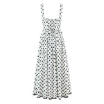 French Retro Dots Printed Lace Trim Holiday Dress Summer Waist Trimming Lace up Slim Fit Holiday Cami Long Dress