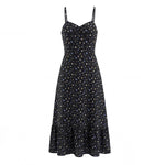 Spring French Floral Printed Waist Controlled Slimming All Matching Long Strap Dress