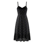 Spring French Floral Printed Waist Controlled Slimming All Matching Long Strap Dress