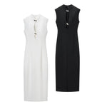 Autumn Winter Sexy Sexy Solid Color Slim Sleeveless Hollow Out Cutout Dress