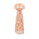 Women Clothing Elegant Pink Floral V neck Pullover Dress Women Waist Controlled Slimming Dress