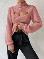 Cutout Front Turtleneck Long Sleeve Sweater