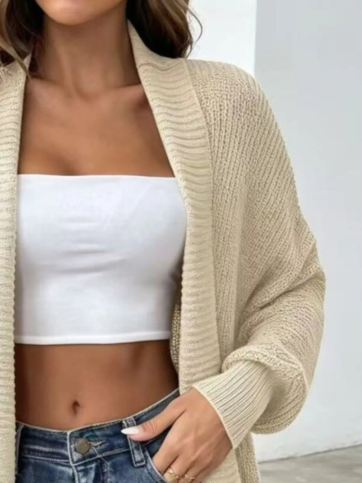 Full Size Open Front Long Sleeve Cardigan Plus Size