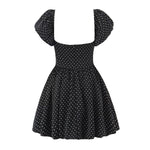 French Flying Sleeve Polka Dot Dress Women Retro Sexy off Shoulder Tube Top Lace up Waist A line Skirt