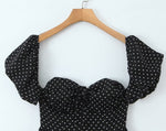 French Flying Sleeve Polka Dot Dress Women Retro Sexy off Shoulder Tube Top Lace up Waist A line Skirt