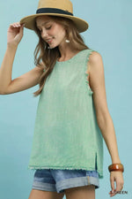 Umgee Stripe Fringe Trim Sleeveless Top