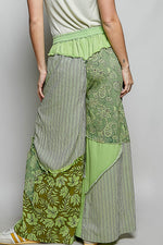 POL Striped Floral Patchwork Wide leg Pants with Side Big Star Patch