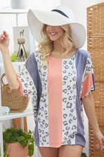 BiBi Leopard Stripe Printed French Terry Oversized Top