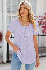 Eyelet Quarter Button Short Sleeve T-Shirt