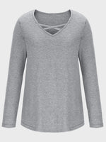 Crisscross V-Neck Long Sleeve T-Shirt