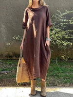 Full Size Casual Loose Fit Round Neck Midi Dress Plus Size