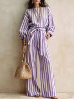 Striped Long Sleeve Top and Pants Two-Piece Set