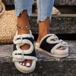 Buckle Decor Plush Lined Platform Slippers